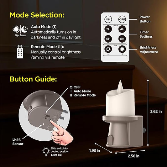 2-in-1 Plug in Night Light (2 Pack) - Dual Mode: Auto Sensor & Remote Timer - Boho Neutral Beige Candle Nightlight for Nursery, Bedroom, Bathroom Aesthetic (Taupe, 2 Pack)