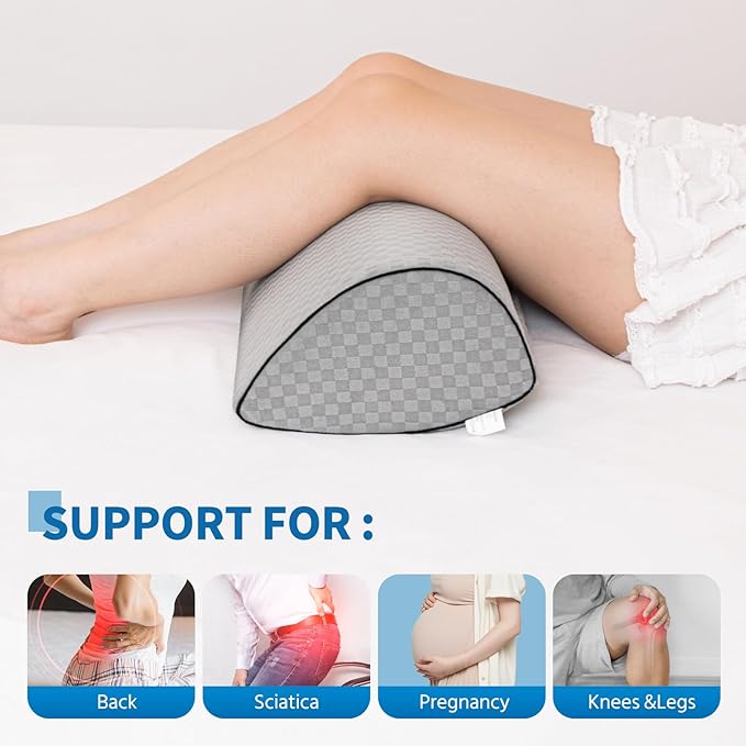 Knee Pillow for Back Sleeping and Ergonomic Memory Foam Knee Pillow for Hip Pain Relief, Leg Pillow for Spinal Alignment, Support for Side & Back Sleeping, Machine Washable Cover (Gray)