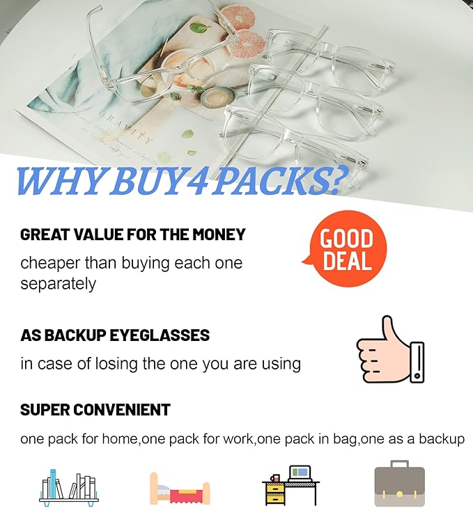 4 PACKS Blue Light Blocking Reading Glasses Women 1.0 1.25 1.5 1.75 2.0 2.25 2.5 2.75 3.0 3.5 4.0 5.0 6.0