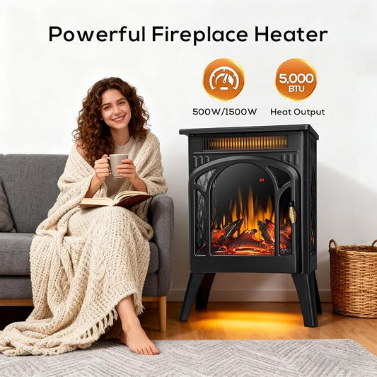 ZAFRO 24" Freestanding Electric Fireplace Stove with Remote, Adjustable Flame Color and Brightness, Fireplace Heater with Thermostat/Timer/Dimmer/Overheat Protection for Bedroom, Living Room(Black)