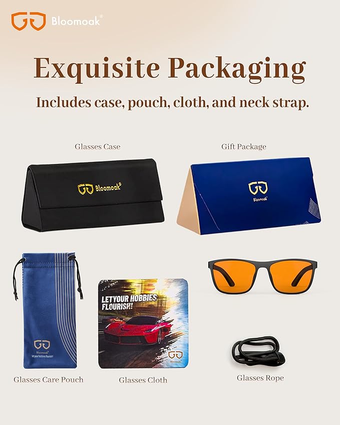 Bloomoak Orange Reading Blue Light Glasses,Computer Readers with Magnification,Relieve Eye Strain &Improve Sleep