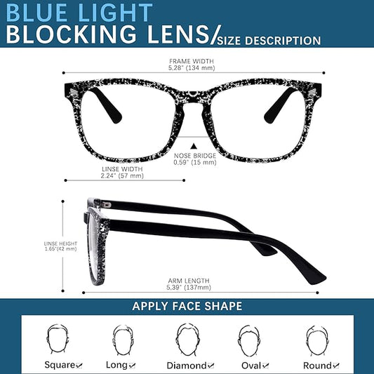 Blue-Light Blocking Glasses Computer Reading/Gaming/TV/Phones Glasses Fashion Anti Eyestrain UV Glasses for Women Men(H4-Black+heidian)