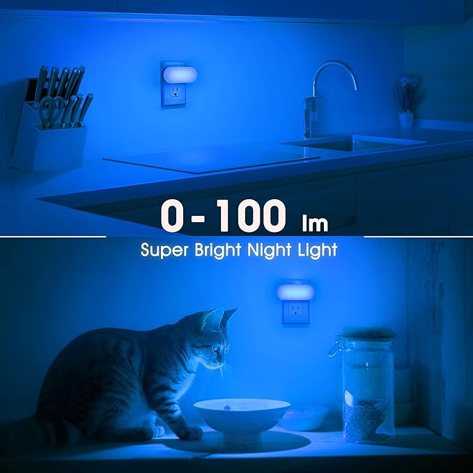 DORESshop Blue Night Light Plug into Wall With Light Sensor 4 Pack, 1W Led Dimmable night light for Bedroom, Kids Room, Bathroom, Gift