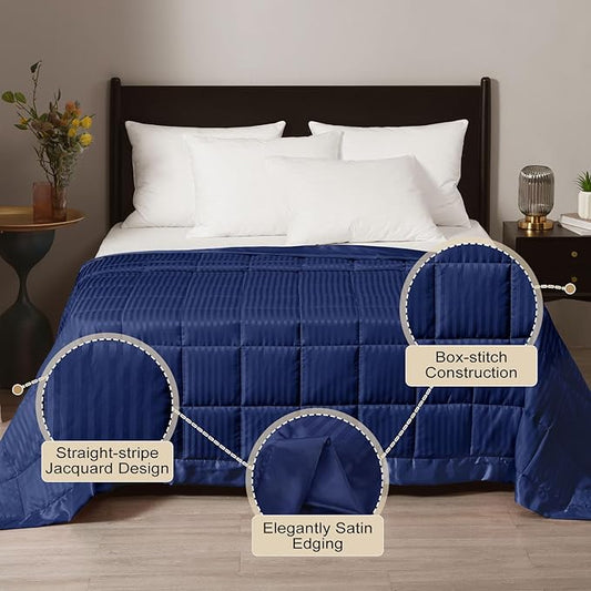 downluxe Weighted Blanket Queen Size, 15 lb Weighted Blanket with Glass Beads for All Season, Machine Washable Heavy Blanket (Navy, 90 X 90 Inch)