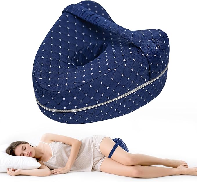 Knee Pillow for Side Sleepers, Alignment Pillows for Side Sleepers, Memory Foam Leg Pillow with Sleeping. Foam Support Pillow for Soothing Pain Relief for Sciatica - Adjustable Strap(Navy)