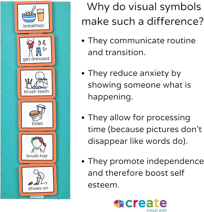 Morning and Bedtime Routine Chart with 12 visual symbols pecs cards by Create Visual Aids to support routine, transition for children, autism, aspergers, ADHD, speech and language delay.