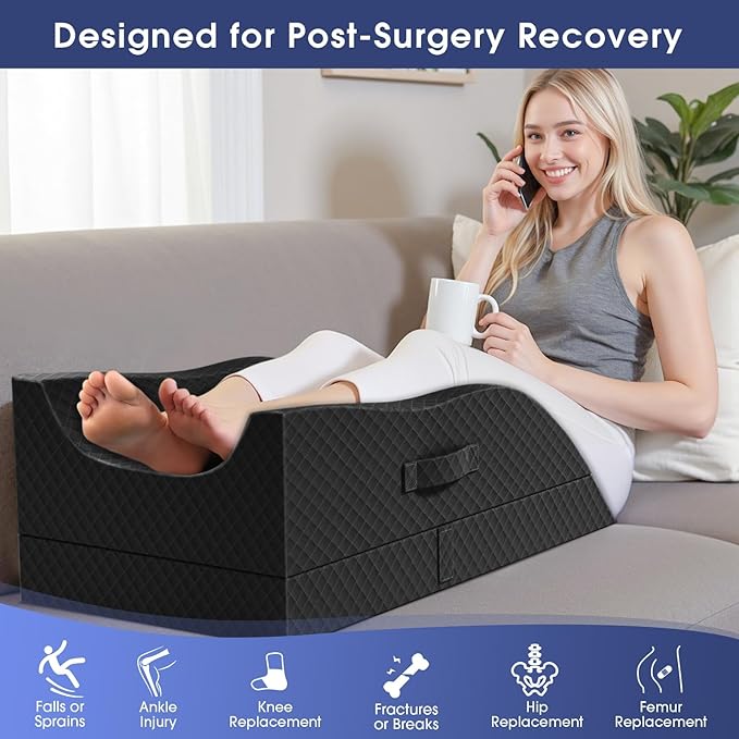 Leg Pillow, Leg Elevation Pillow with Pad and Memory Foam, Height Adjustable Bolster Pillow for Legs, Leg Pillow Elevation Blood Circulation, for Post-Surgery, Black