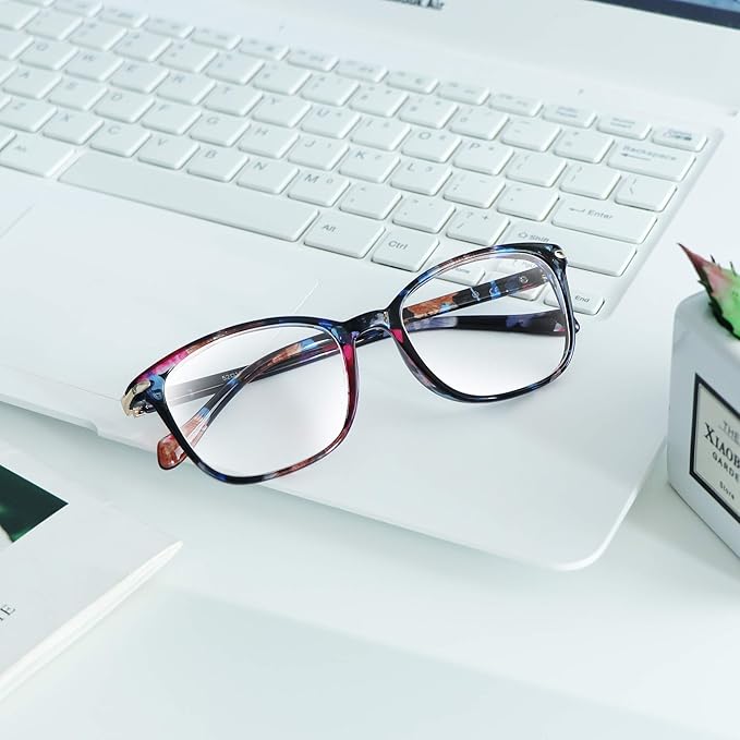 VisionGlobal 2 Pack Blue Light Blocking Glasses for Women/Men, Anti Eyestrain, Computer Reading, TV Glasses, Stylish Square Frame, Anti Glare (Pink+Floral)
