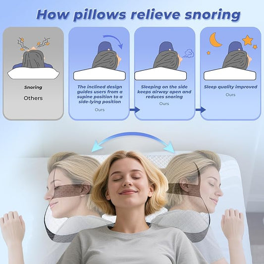 Anti-Snore Pillow for Side Sleepers, Snoring Pillows for Men & Women, Memory Foam Pillow for Snoring Relief, Multifunctional Ergonomic Design for Side Sleeper - Dark Grey