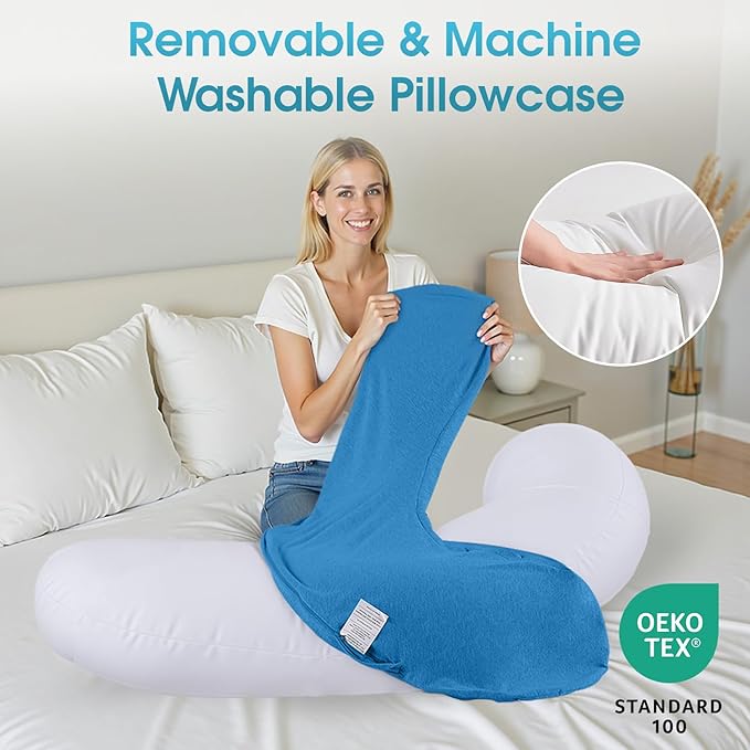 Body Pillow, Long Pillow, Memory Foam Body Pillow, C-Shaped Side Sleep Pillow, Machine Washable Pillowcase, Light Blue-53”×10”