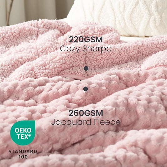 Drewin Weighted Blanket for Adults Queen Size 15lbs, Soft Cozy Turtleback Sherpa Weighted Blankets for Sleeping and Calming, Thick Bed Blanket for Couch Bed, 48 x 72 inches, Pink