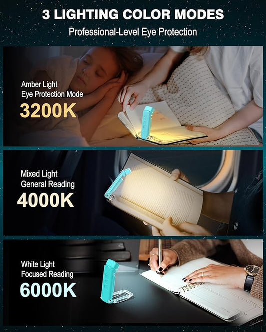 2-Pack Reading Light with 6 Bookmark, Rechargeable Book Light for Reading at Night in Bed, with 3 Colors &5 Brightness Adjustable Eye Care, 30/60-min Timer for Kids Night Book Reading Lovers