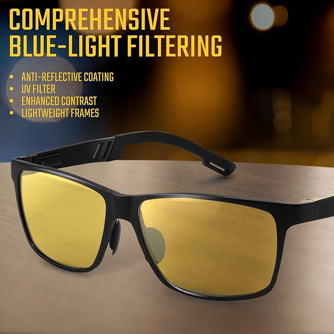 Carbon Blue Light Blocking Glasses Men for Computer, Gaming, Metal Frame Green Light Protection Night Driving Glasses for Man