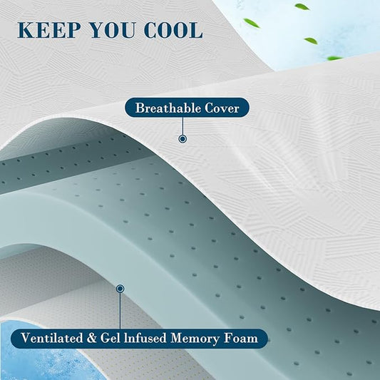 3 Inch Queen Size Memory Foam Mattress Topper, Cooling Gel Bed Topper with Removable Cover, Soft & Pain Relief & Breathable, CertiPUR-US & Oeko-Tex Certified