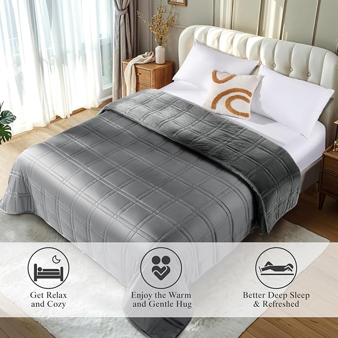 LBRO2M Cooling Weighted Blanket 20 lbs 88" X 87" with One Cooling Side, Flannel Heavy Blanket with Glass Beads, Soft Thick Comfort Blankets for Adults Bed Heavy Blanket, Gray