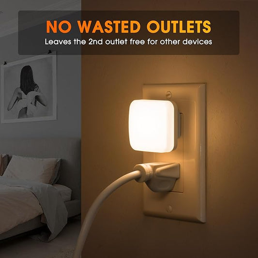 LED Night Light Plug into Wall, 2 Pack, Nightlights With Light Sensor Dusk to Dawn, 0.3W Square Plug in Night Lights for Kids, 3000K Warm White Night Light for Travel Bathroom Bedroom Kitchen