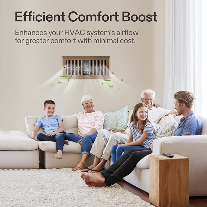 VIVOSUN Quiet Register Booster Fan for π" π± ππ" Holes, Cooling Heating Vent Fan with 10-Speeds App Control &Adjustable Wind Direction, Thermostat Control for Bedroom, Bathroom &Attic, Brown
