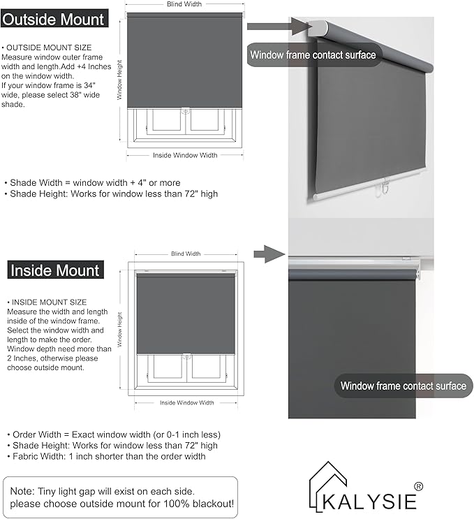 Cordless Roller Shades 100% Blackout Blinds for Windows and Doors, Pull Down Room Darkening Window Shades, Easy to Install for Home and Office, Grey, Fixed 75 Inches High, 51 Inches Width