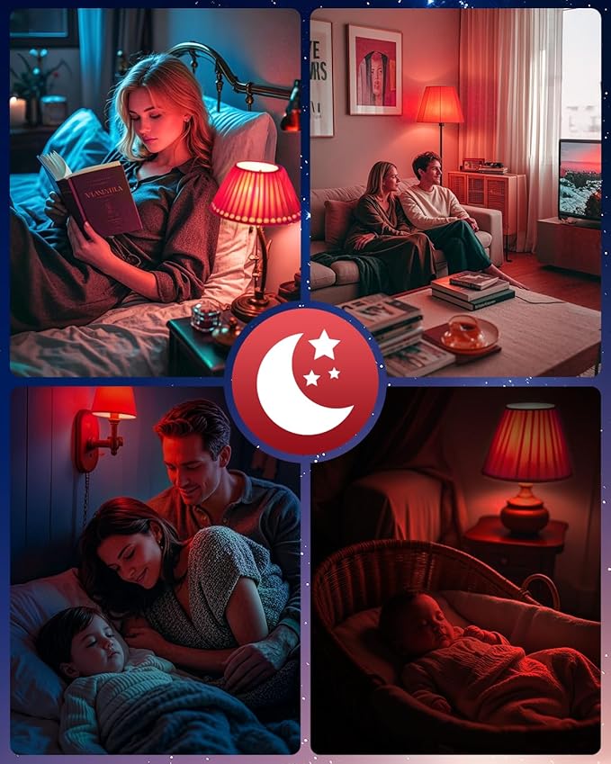 Neporal 625nm Red Light Bulbs for Sleep 9W, 100% Blue Light Blocking Red Night Light, Sleep Light Bulb for Melatonin Promoting, A19 60W Equivalent Dim Light Bulbs for Bedroom, Baby Nursery,4 Packs