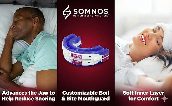 Somnos Anti Snore Mouthguard - Adjustable Sleep Mouth Guard for Snoring - Lightweight, Comfortable, and Effective for Reducing Snoring - Better Sleep Starts Here™ - Large Size …