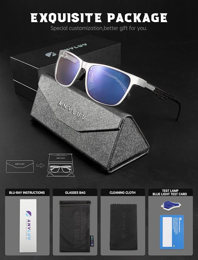 ANYLUV Blue Light Blocking Glasses Men Computer Gaming Glasses Lightweight Al-Mg Metal Anti Eyestrain Eye Protection
