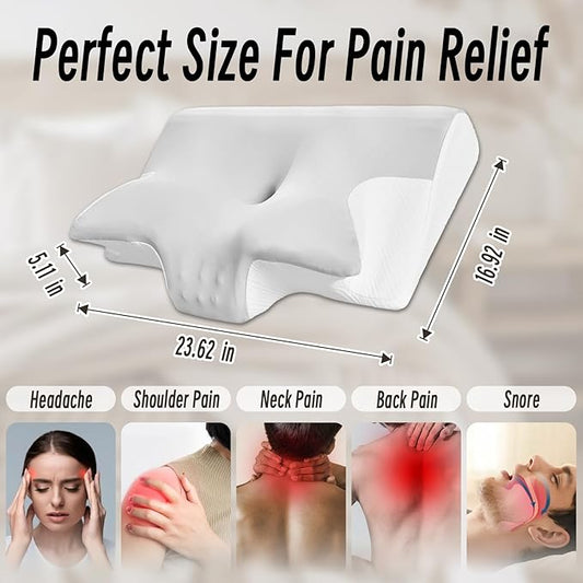 Ornatera Pillow, Restrelief Premium Ergonomic Pillow, Cleshy Ergonomic Pillow Silk Pillowcase, Memory Foam Ergonomic Pillows for Sleeping, Adjustable Cervical Pillow Cozy Sleeping(Grey)