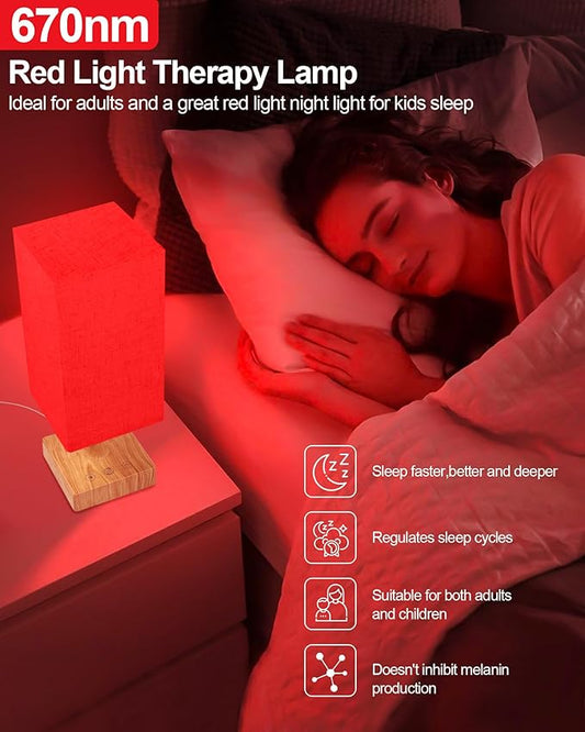 Red Light Night Light Lamp for Sleep, 670nm Red Nightlight Desk Lamp for Bedroom with Multi-Color and Brightness Options Remote Control USB Charging Elegant Design