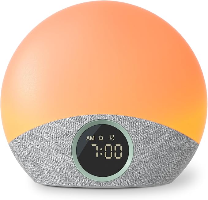 Momcozy Wake Up Light Baby Sound Machine, Adult White Noise Machine with Dimmable Night Light, 30 Soothing Sleep Sounds 7 Colors, Alarm Clock for Heavy Sleepers, Bedroom