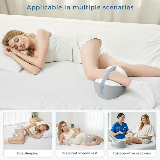 Knee Pillow for Side Sleepers, Leg Pillow for Side Sleeping, Hip, Sciatica & Lower Back Pain Relief, with Contoured Memory Foam & Non-Slip Strap for All-Night Support