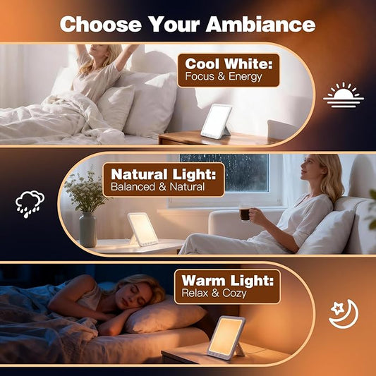 Light Therapy Lamp-10000 Lux UV-Free Portable Warm Light Therapy for Improving Mood & Enhance Sleep, Sun Lamp LED Therapy with 3 Colors, 5 Brightness, Happy Lamp for Home & Office