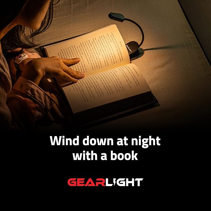 GearLight Rechargeable Book Light for Reading in Bed - Adjustable LED Clip-on Lamp with 3 Light Modes - Rechargeable, Flexible Neck Reading Light for Books, Laptops, and More - Black - (Pack of 2)