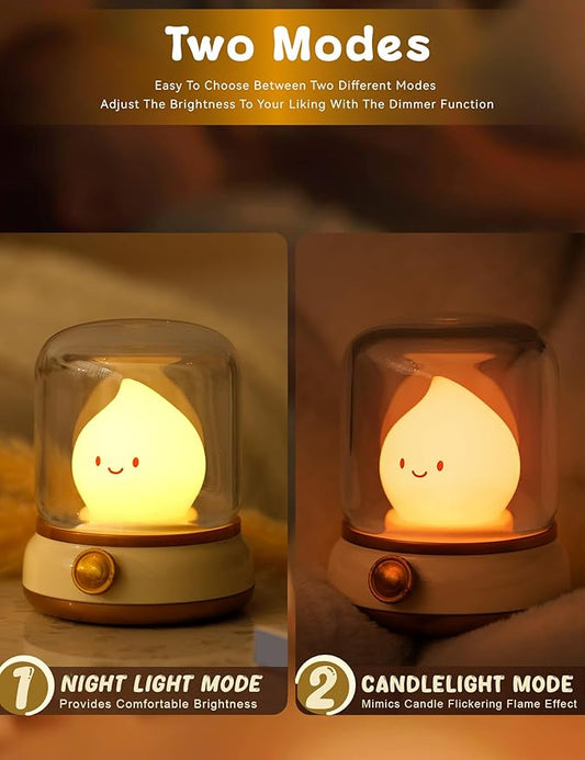 Flameless Candles Lamp, Led Candles,Cute Kerosene Lamp,Silicone Flame Amber Light,Adjustable Dimmable Rechargeable Night Light for Kids,Girls,Teenager Kids Bedroom Christmas