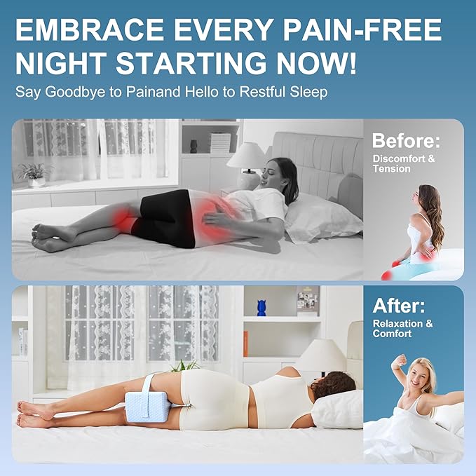 Knee Pillow for Side Sleepers-Memory Foam Leg Pillow for Between Legs-Sciatica,Hip&Back Pain Relief,Spinal Alignment Leg Cushion,Arctic White