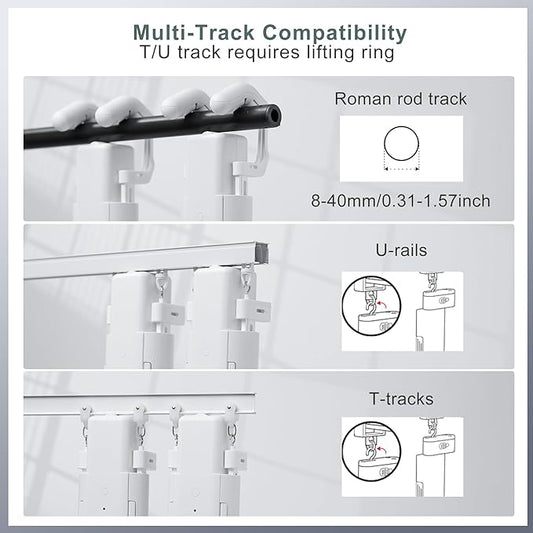 Automatic Curtain Opener 2 Pack: Smart Electric Curtains Closer Robot with Remote Control|No Drill Quiet Motor|Compatible for Roman Rods, T & U Tracks|Long-Lasting Battery for Bedroom & Home