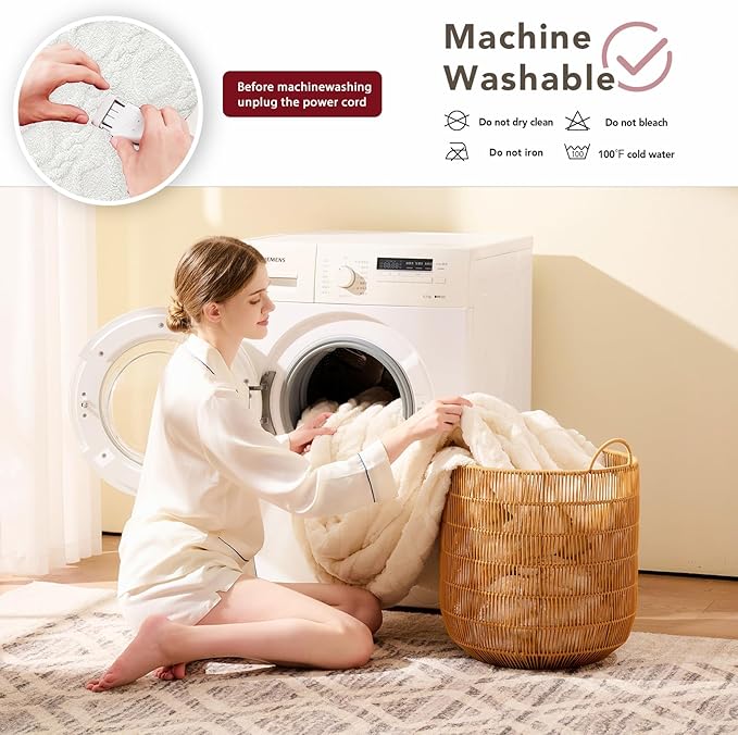 Heated Electric Blanket Queen Size-84"x90" Heating Blanket with 10 Heating Levels & 5 Time Settings Over-Heat Protection,Winter Warmer for Adults with ETL Certification(Cream)