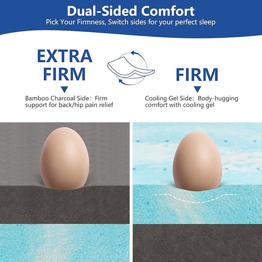 3 Inch Full Size Firm Mattress Topper with Ice Silk Cover, Premium Cooling Gel+Bamboo High Density Memory Foam Mattress Topper, CertiPUR-US Firm Bed Topper for Pain Relief, 74"x54"