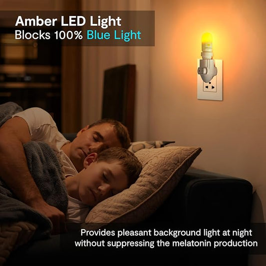 LowBlueLights Amber Night Light: 120V Plug-in LED Blocks 100% Blue Light for Sleeping, Nursery and Preserving Melatonin Production