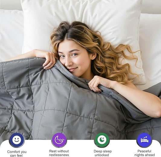 Weighted Blanket 15lbs 48"x72", Cooling Heavy Throw for 160-220lbs Persons, Premium Glass Beads & Soft Breathable Fabric for All-Season Sleeping Comfort