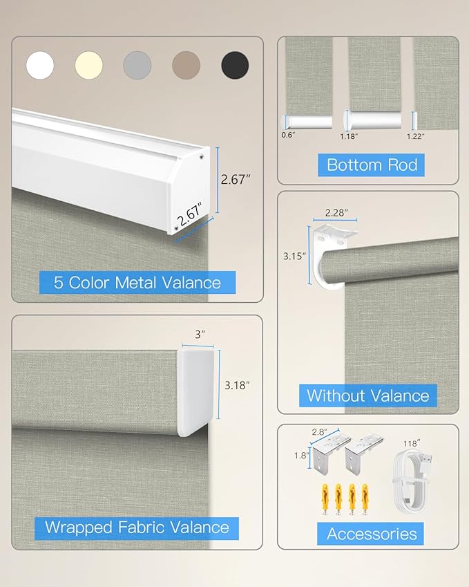 Motorized Light Filtering Roller Shades with Remote Control, Smart Blinds for Windows Compatible with Alexa Google via Hub, Rechargeable Electric Window Shade Customized Size (Light Grey)