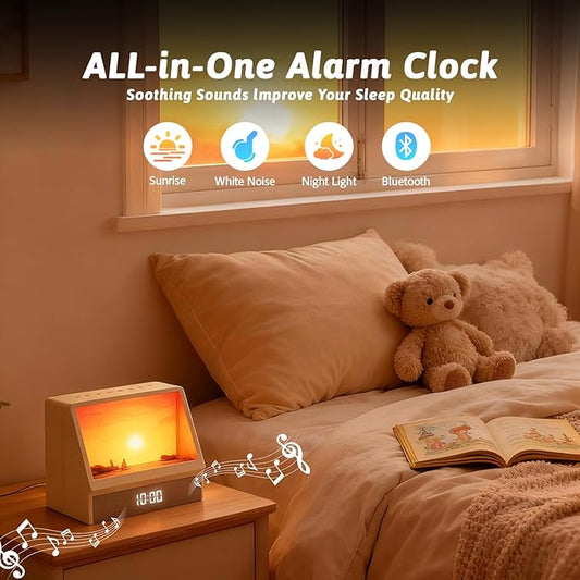 Sunrise Alarm Clock Night Light, Hatch Alarm Clock for Adults with Sound Machine Bluetooth Speaker White Noise Sound Machine Sunrise Clock Night Lamp for Nightstands Room Decor Gifts Ideas