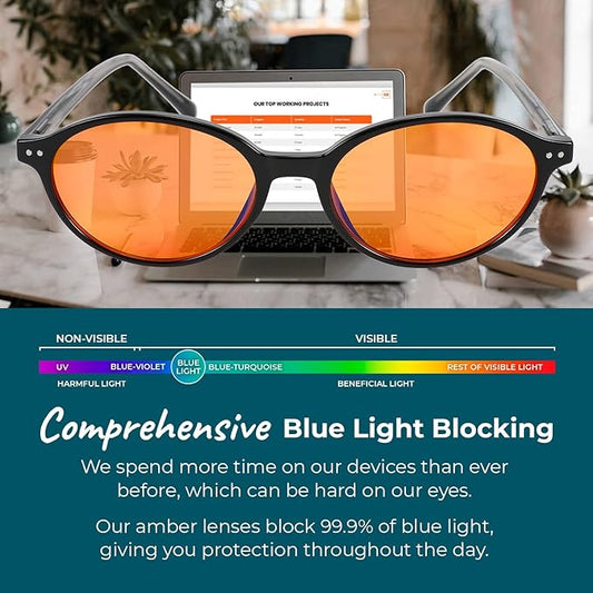 100% Blue Light Blocking Glasses - Better Sleep Anti Eye Strain Protection - Computer Gaming Women Men