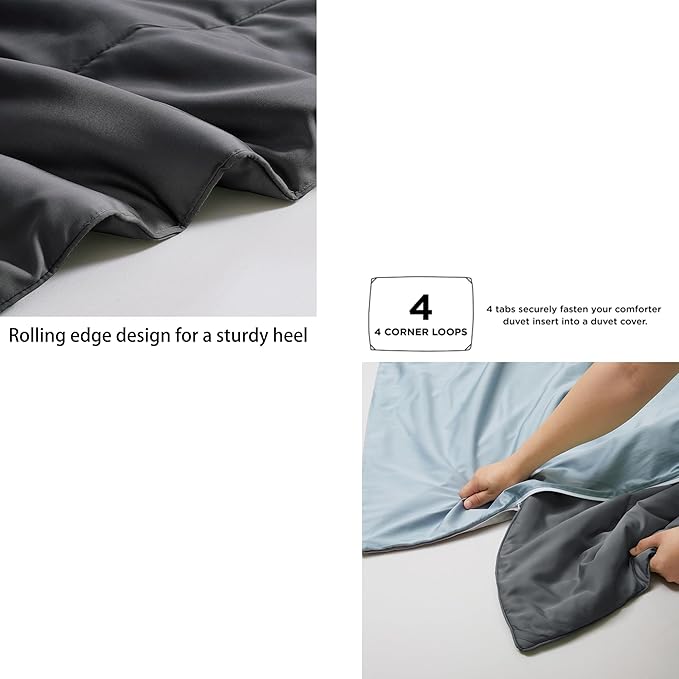 Natural Bamboo Viscose Comforter Set Queen Size 3 Pieces, All-Season Soft Breathable Moisture-Wicking Quilt with Matching Pillowcases, Machine Washable, Quilted Fluffy Comforter (Dark Grey)