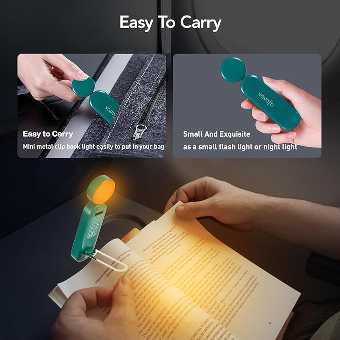 VAVOFO USB Rechargeable Book Light, Blue Light Blocking, Amber Light Clip On Bookmark Shaped Reading Light, Eye Care 6 LEDs Book Light for Bookworms Reading in Bed with 9 Lighting Modes (Dark Green)