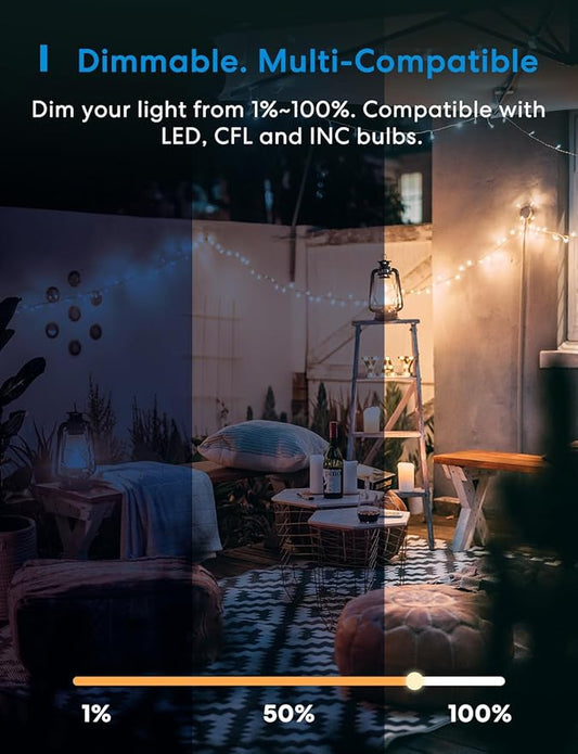 meross Outdoor Dimmer Plug, Smart Outdoor Plug Works with Apple HomeKit, Alexa, Google Home, IP44 Outdoor Dimmer for String Lights Lamps, Patio Lights with Voice & Remote Control, Schedule & Timer