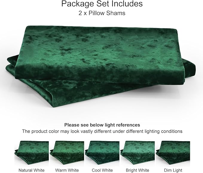 PHF Truly Velvet Pillowcases Standard Size, No Insert, 2 Pack Ultra Soft Breathable Pillow Shams Covers with Envelope Closure, 20" X 26" Luxury Cozy Warm Fuzzy Flannel, Emerald Green
