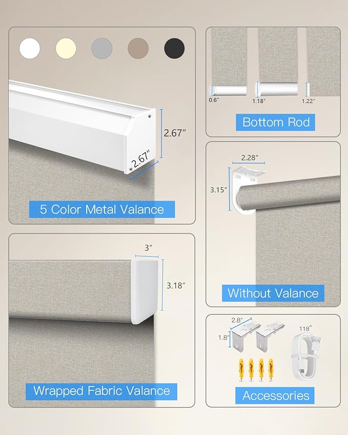 Motorized Roller Shade with Remote Control, Blackout Electric Shade for Windows Compatible with Alexa Google via Hub, Rechargeable Smart Window Blind Customized Size (Fabric Beige)