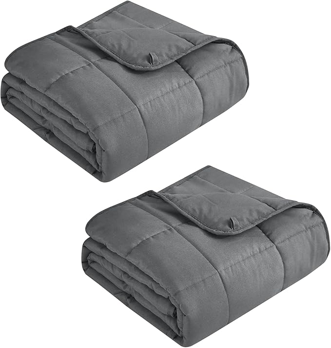BETU Weighted Blanket Adults (48''x72'' 12lbs Grey Twin Size & 48''x72'' 15lbs Grey Twin Size) 2 Pieces Bundled, Cooling Heavy Blanket with Premium Glass Beads, Soft Thick Blankets for Sleep.