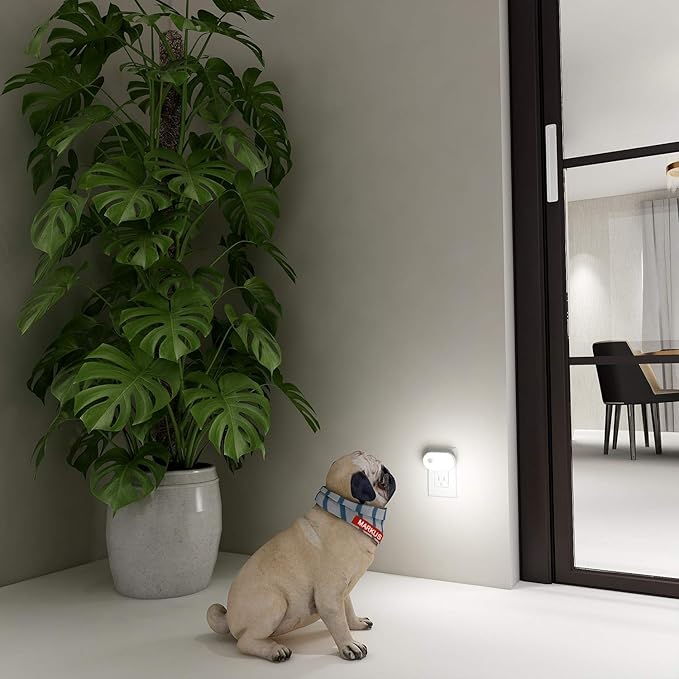 Lyridz Plug in Night Light with Motion Sensor, 120LM Superior Bright Smart Mini LED Nightlight, Cool White with Stepless Adjustable Brightness for Bathroom, Bedroom, Kitchen, Stairs, Hallway, 2 Pack