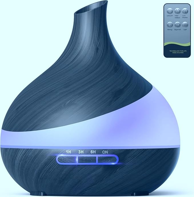 500ML Essential Oil Diffuser: Aroma Diffuser with Remote Control for Hotel Spa Yoga Room - Humidifiers for Bedroom with 14 Colors LED Night Light(Black-Blue)