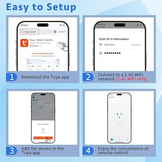 WiFi Smart Outlet Plug with Remote,GreenCycle 2PK Electric Smart Plug with Remote,Compatible with Alexa and Google Home via Tuya,15A/1500W,Remote Control from Anywhere,TUV FCC List(2.4G)